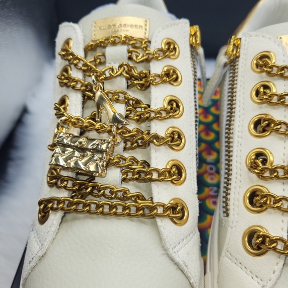 Kurt Geiger Cream Sneakers with Gold Chains - Picture 4 of 8